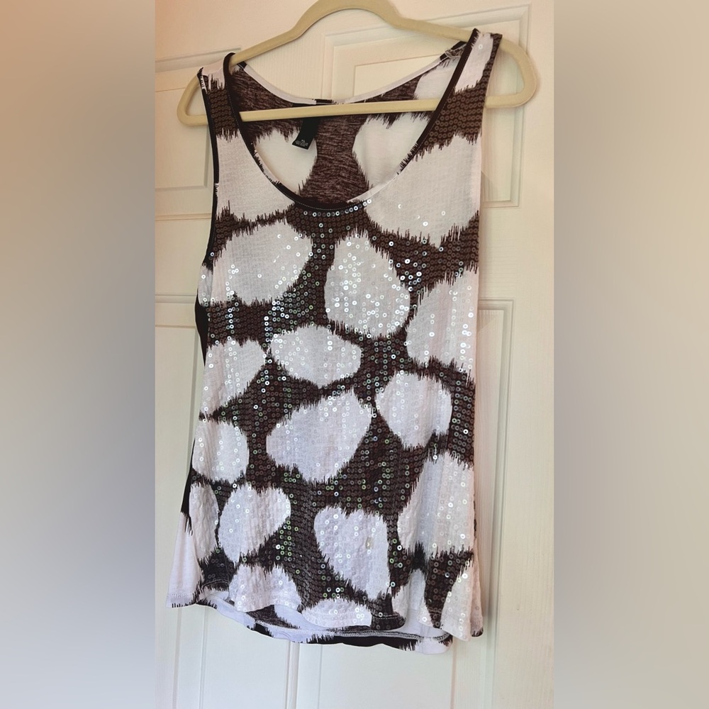INC Sequin Fur Patterned Sleeveless Top